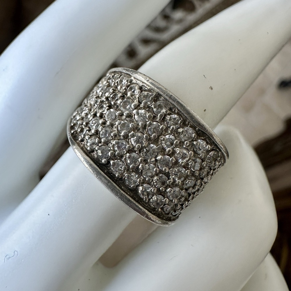 VTG SETA Cluster Ring Size 7.75 Clear Cubic Zirconia‎ 925 Sterling Silver 9.5g